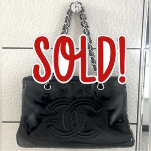 Chanel black patent leather GRAND SHOPPER TOTE GST BAG shoulder purse Authentic